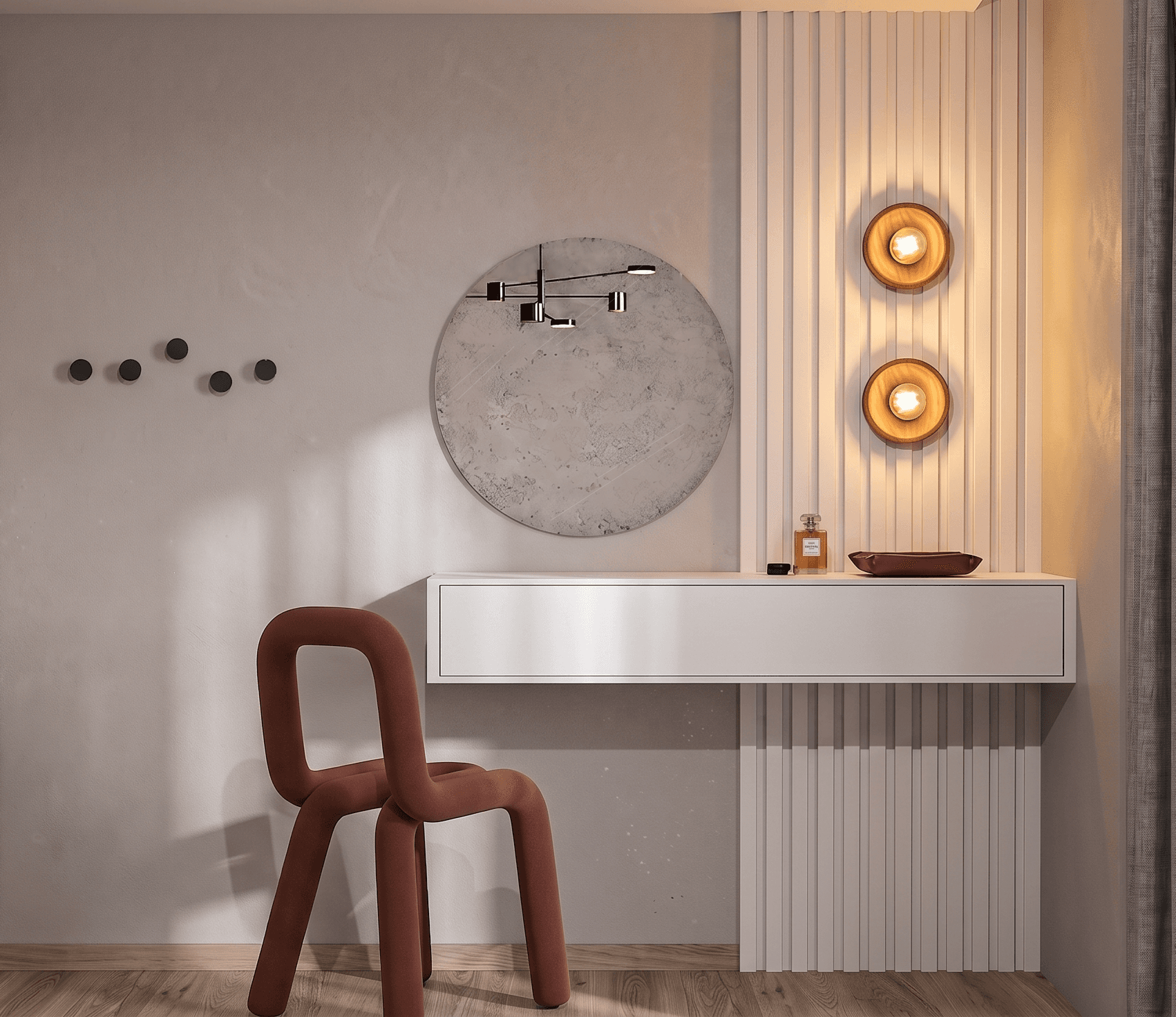 Γωνία τουαλέτας με καθρέφτη και φωτιστικά τοίχου